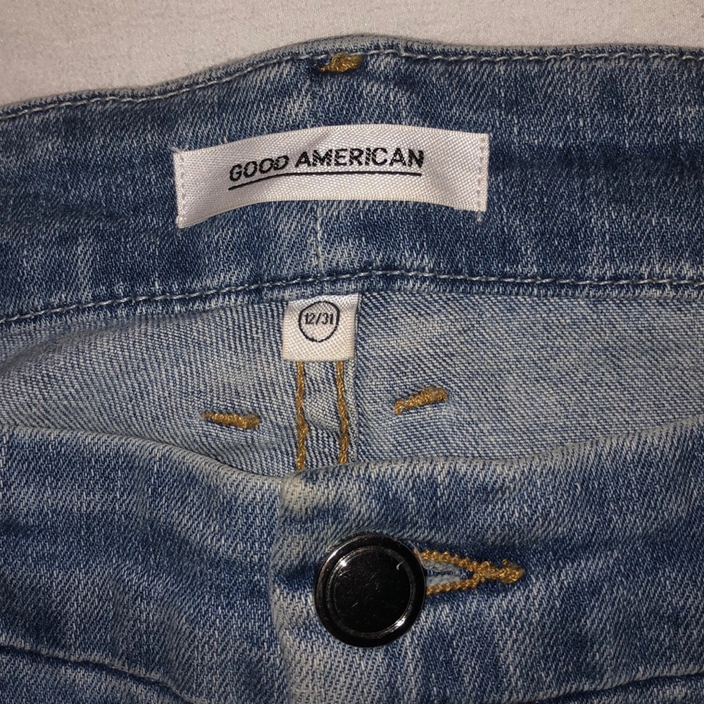 Good American jeans with raw step hem.